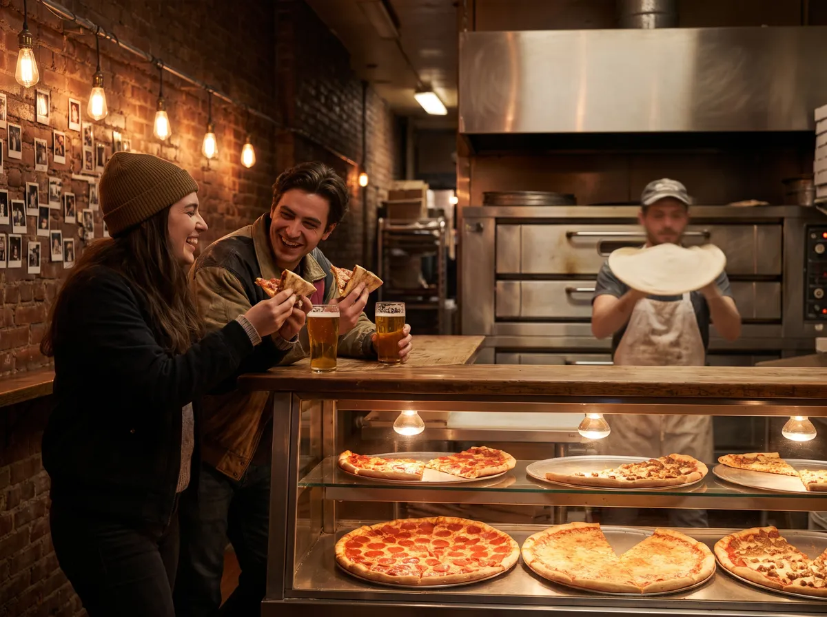 Inside a New York-style pizza by the slice shop in San Diego's Gaslamp Quarter Inside a New York-style pizza by the slice shop in San Diego's Gaslamp Quarter